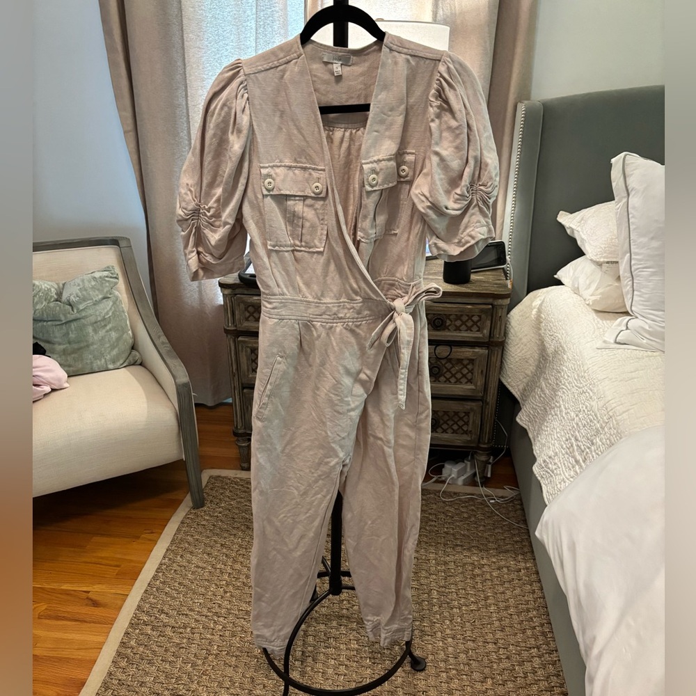 Joie Cream Utility Jumpsuit with Wrap V-Neck